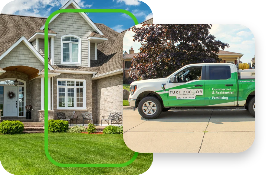 family house beautiful green yard company vehicle