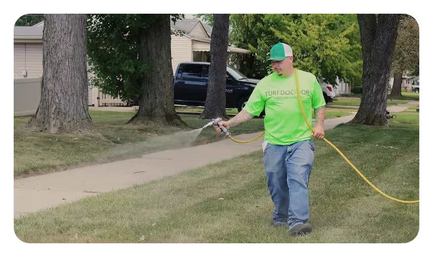 turf doctor tech spraying grass