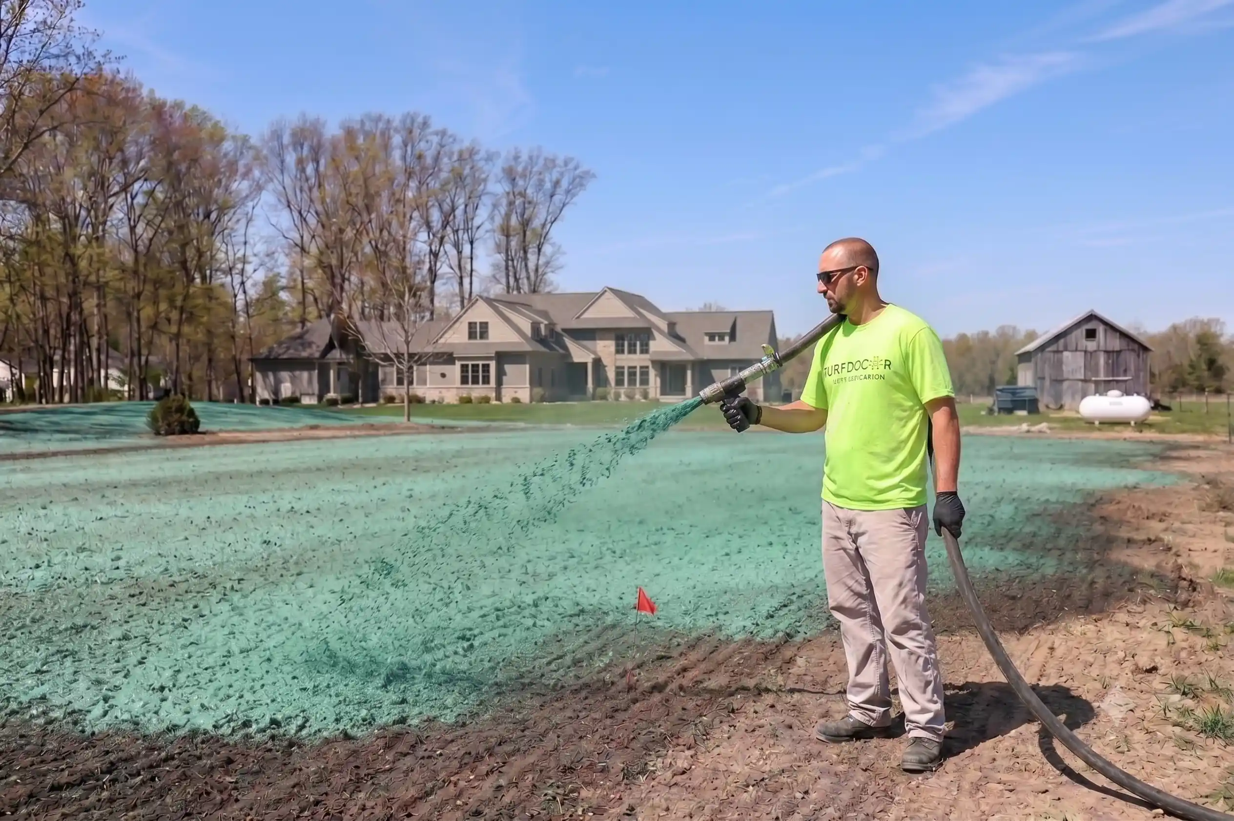 turf doctor lawn technician hydroseeding a lawn