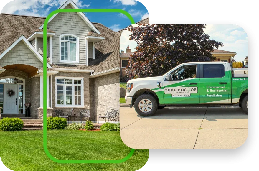 family house beautiful green yard company vehicle