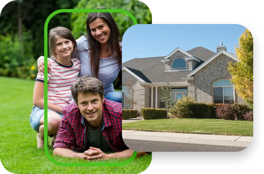 family laying in green grass