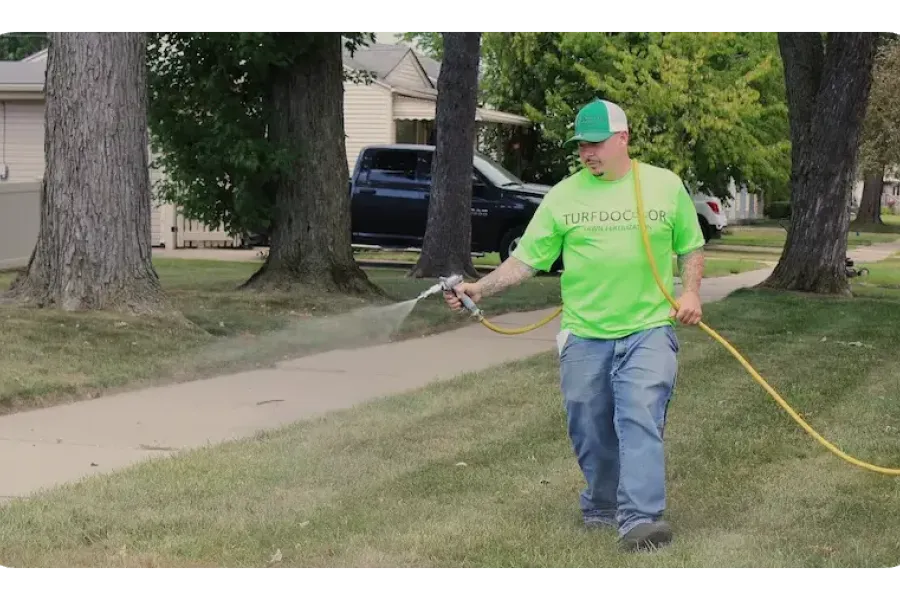 turf doctor tech spraying grass