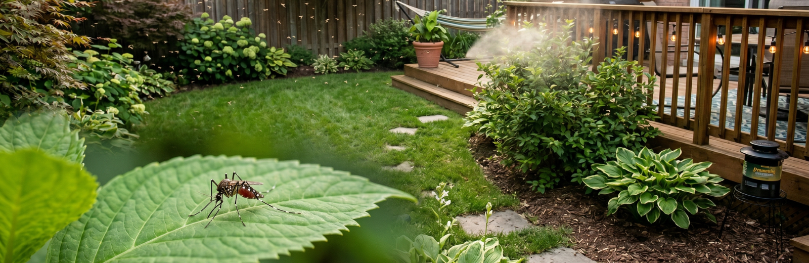 Mosquitoes in a backyard